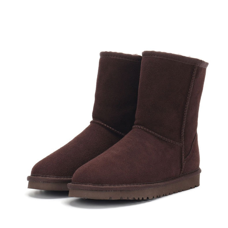 Bottes de neige femme – Chaussures d'hiver Sangpo en cuir véritable, mi-hauteur
