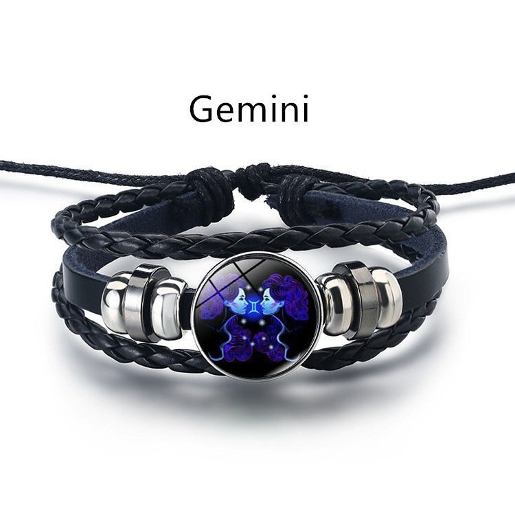 Bracelet Cuir Signe du Zodiaque – Style Rétro Mode Européenne