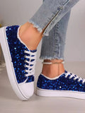 Flache Glitzer-Sneaker für Damen – Runde Kappe, Gummisohle, funkelnd