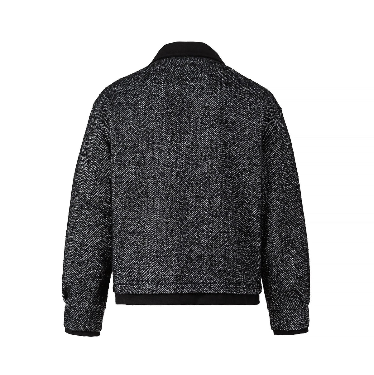 Veste homme style preppy laine grossière col revers loose mi-longue noire