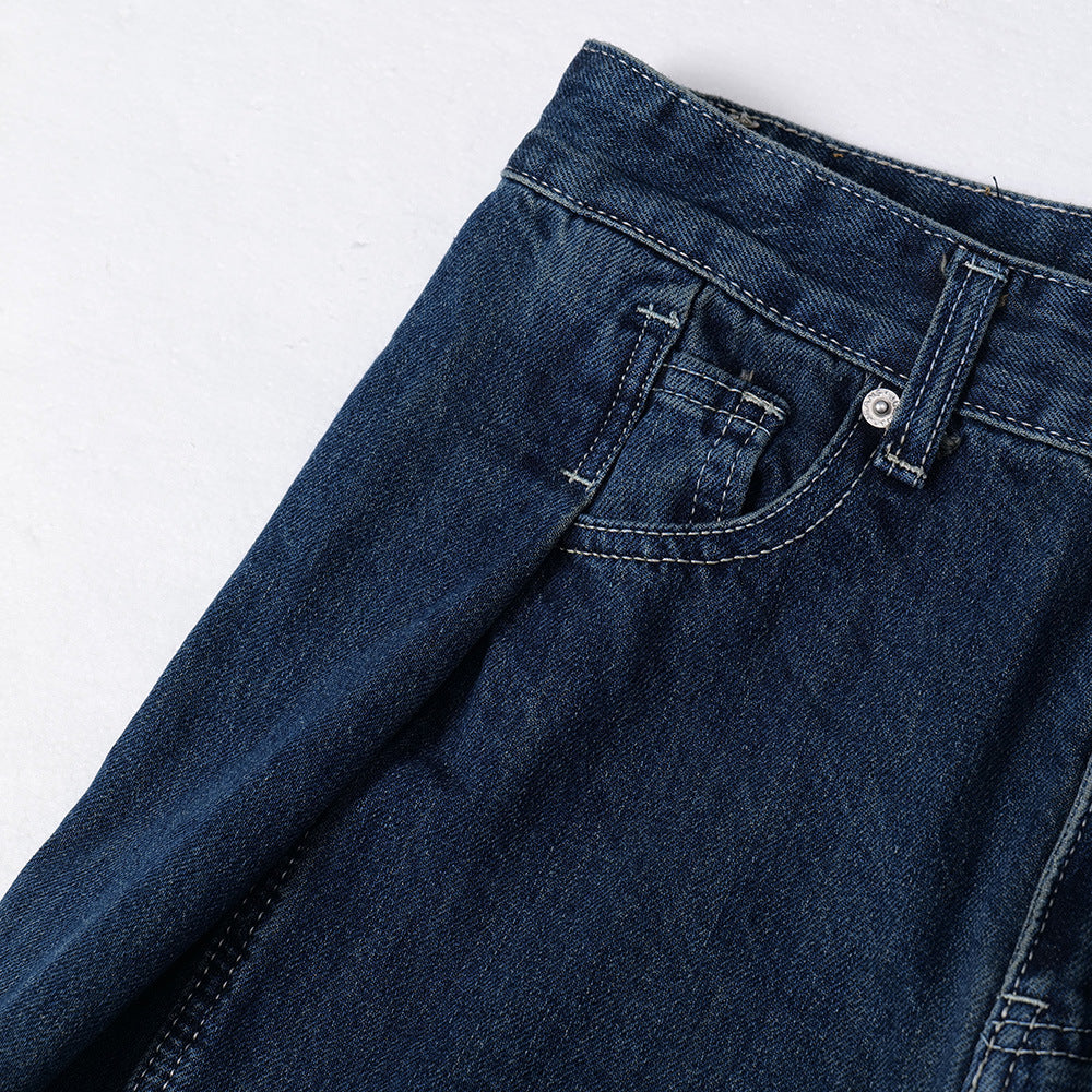 Jean femme bleu délavé coupe droite ample