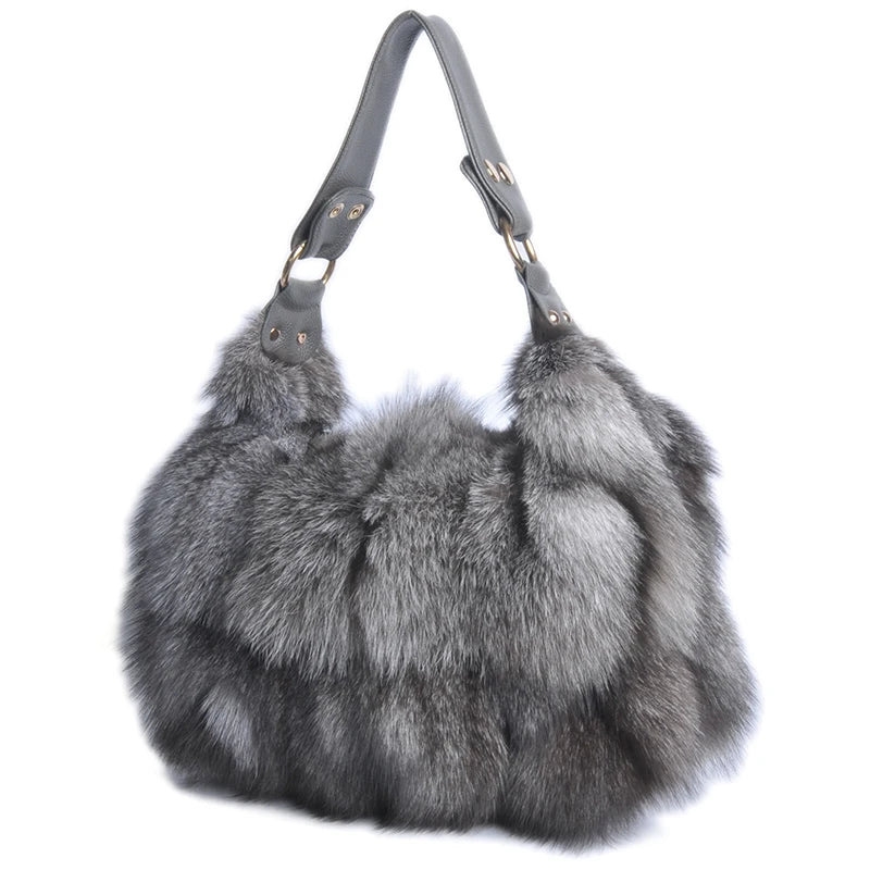 Women's Genuine Fox Fur Handbag – Luxury Winter Tote