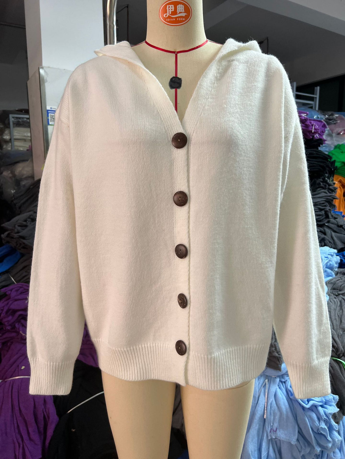 Damen-Strickjacke mit Kapuze, geknöpft, Kaschmir, große Größen, 9 Farben