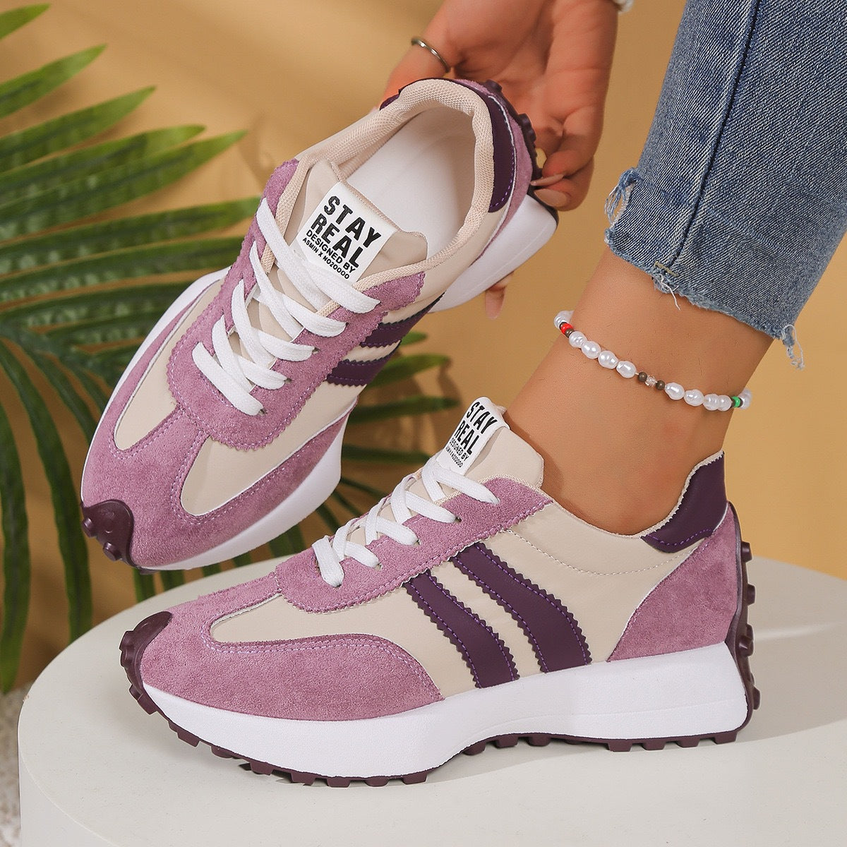 Sneakers Dad Shoes Femme – Semelle Épaisse, Microfibre, Toutes Saisons