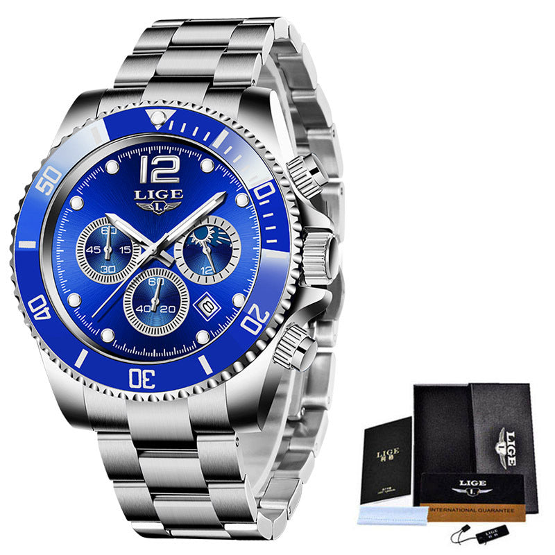 Herren-Sportuhr Chronograph Quarz – Edelstahl wasserdicht 30M