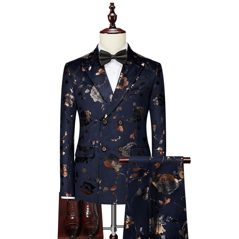 Costume homme trois pièces fleuri à coupe ajustée
