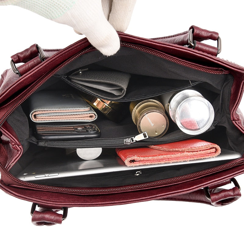 Damenhandtasche aus Kunstleder im Retro-Look mit großem Fassungsvermögen – lässige, schicke Umhängetasche