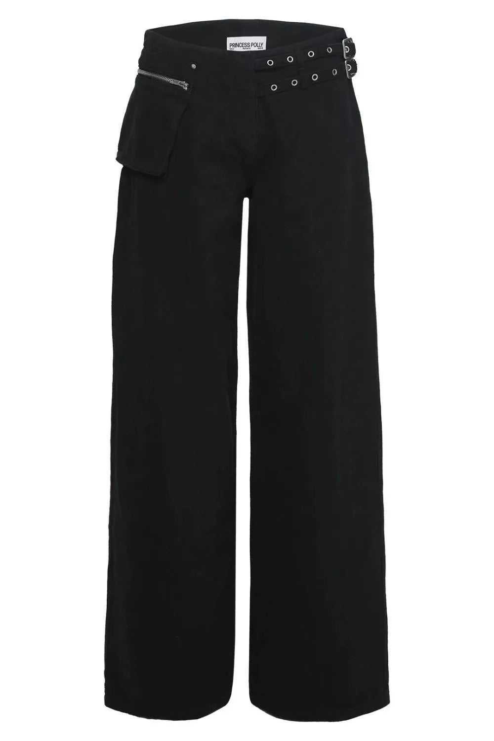 Jean femme à jambes larges et détails à boucles