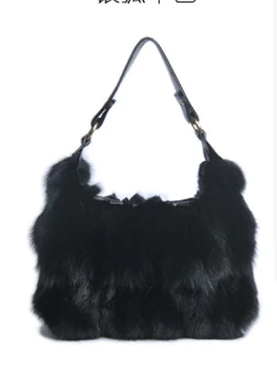 Women's Genuine Fox Fur Handbag – Luxury Winter Tote
