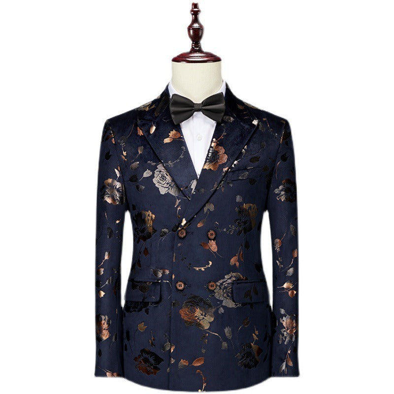 Costume homme trois pièces fleuri à coupe ajustée