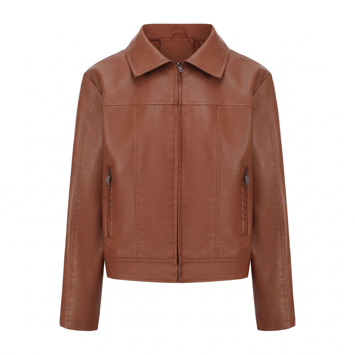 Veste femme zippée en simili cuir à col rabattu