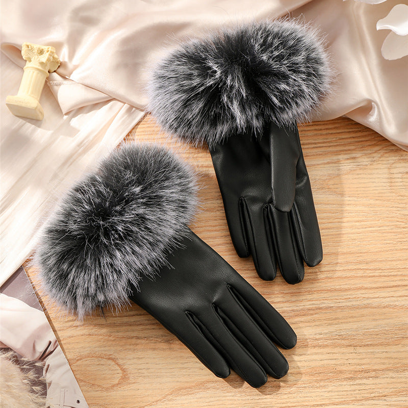 Gants d’hiver femme en simili cuir à poignets duveteux