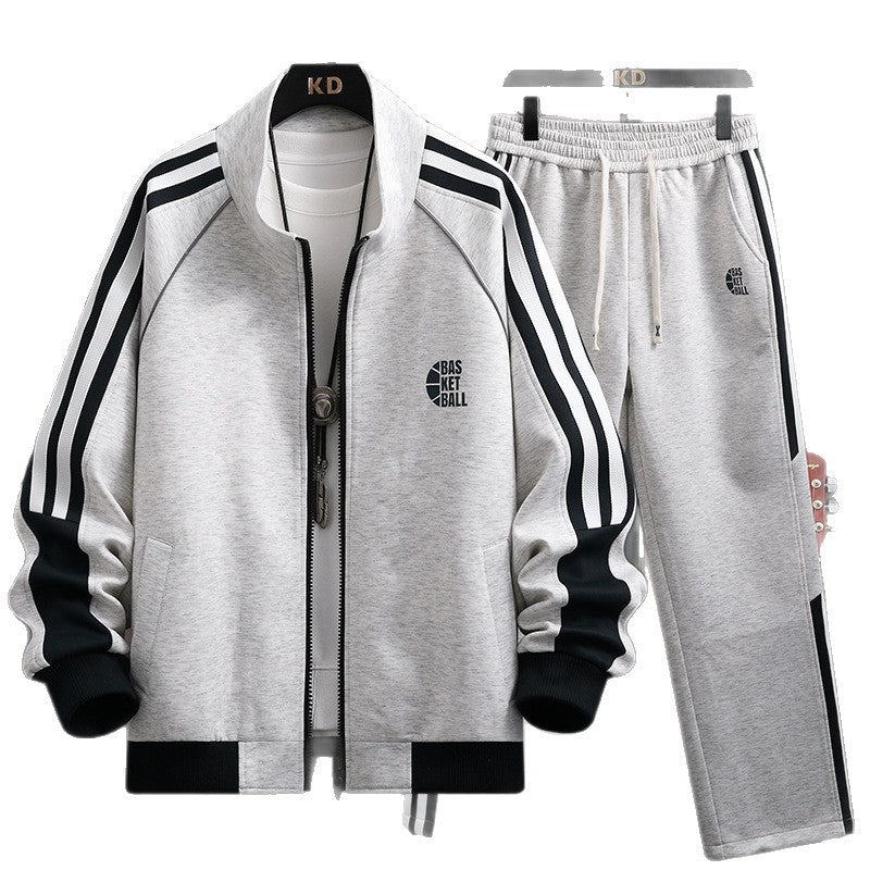 Ensemble homme veste zippée à col montant et pantalon à bandes