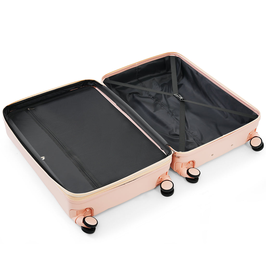 Set de 3 Valises Rigides Rose en ABS – Port USB, Porte-Gobelet et Roulettes 360°