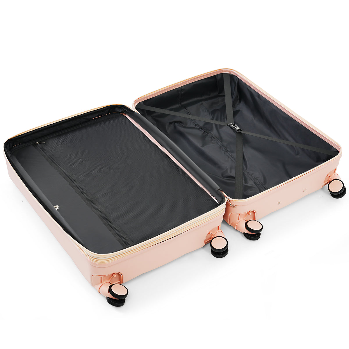 Set de 3 Valises Rigides Rose en ABS – Port USB, Porte-Gobelet et Roulettes 360°