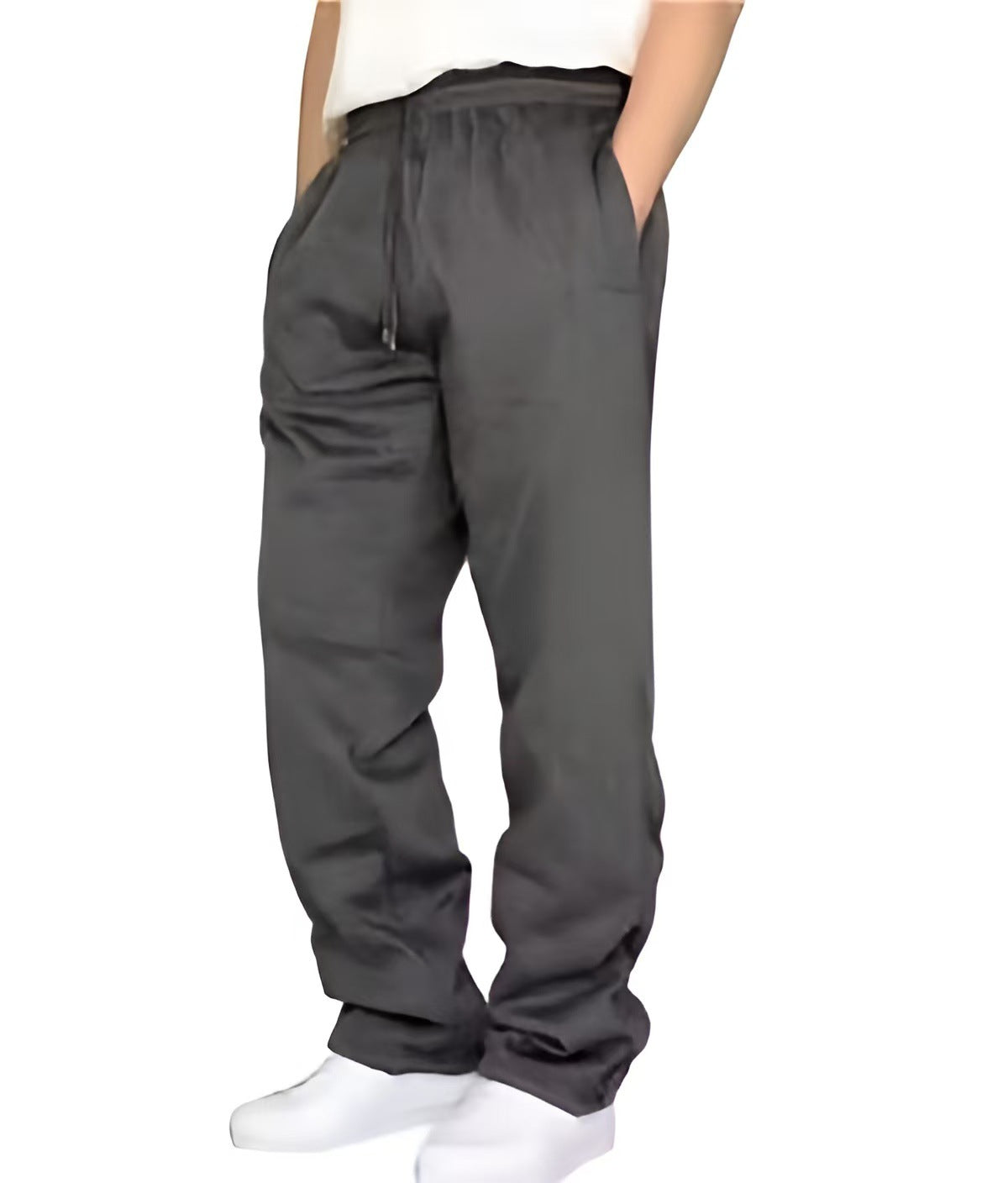 Pantalon homme effet lin taille à cordon – Coupe droite décontractée