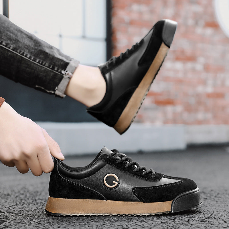 Baskets Homme Effet Cuir – Semelle Épaisse, Style Casual