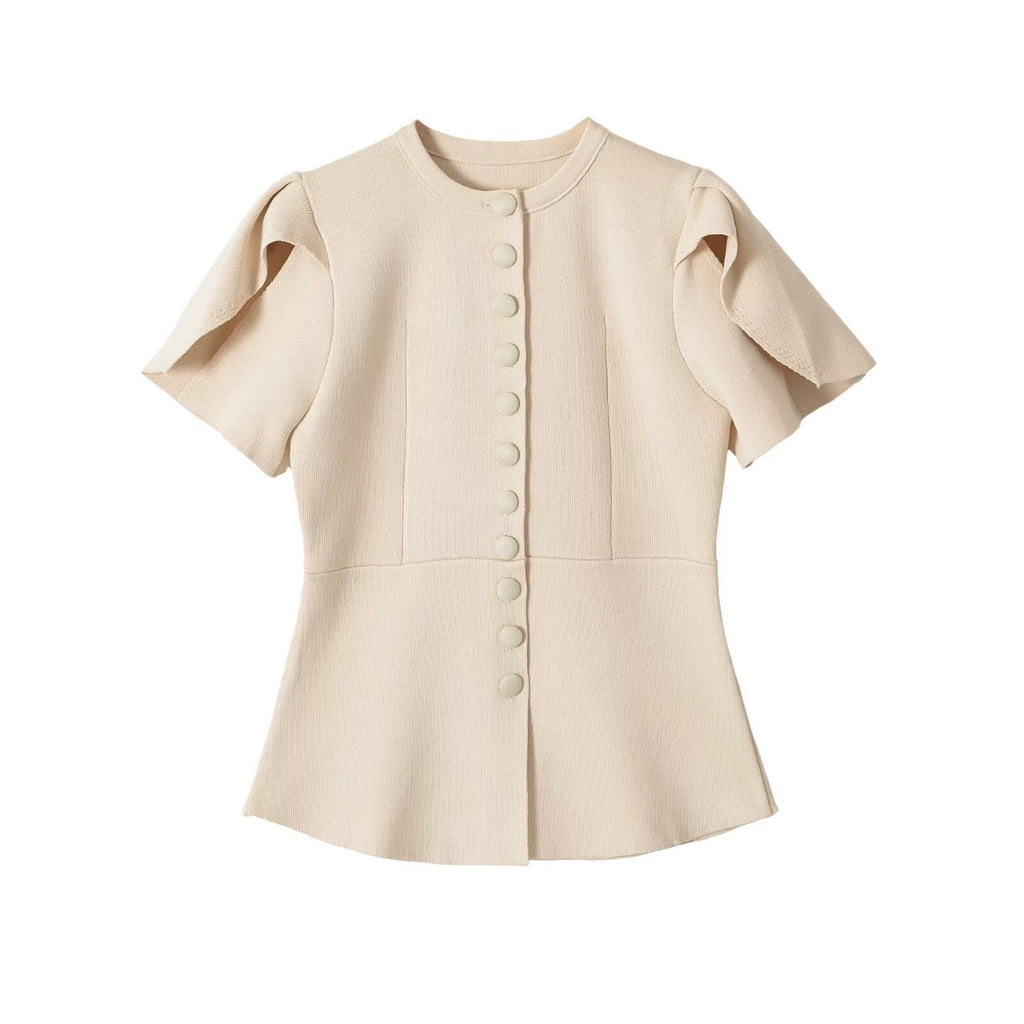Veste Manches Courtes Bouffantes Col Rond – Coupe Évasée