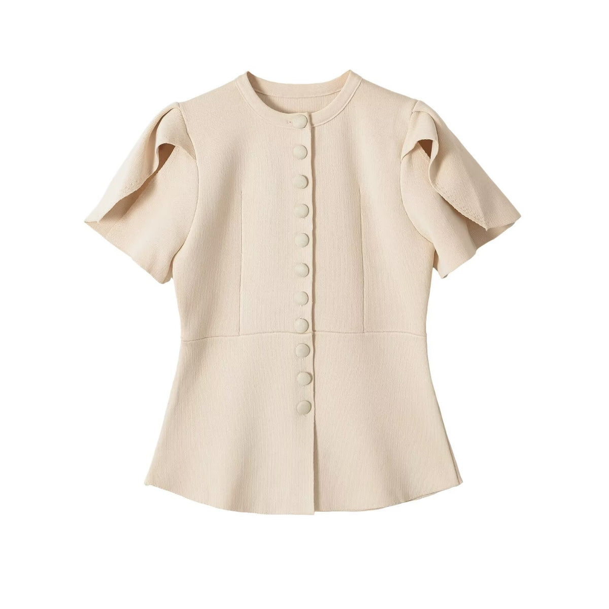 Veste Manches Courtes Bouffantes Col Rond – Coupe Évasée