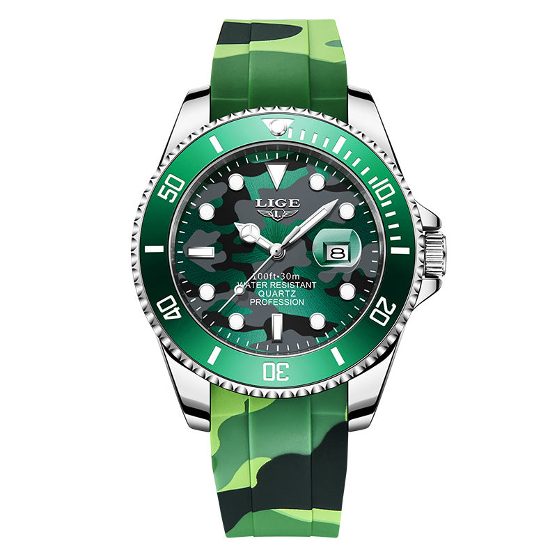 LIGE Herren-Quarzuhr – Wasserdichtes 30M Silikonarmband mit Camouflage-Muster