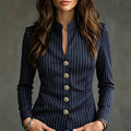 Veste femme cintrée à rayures et col montant