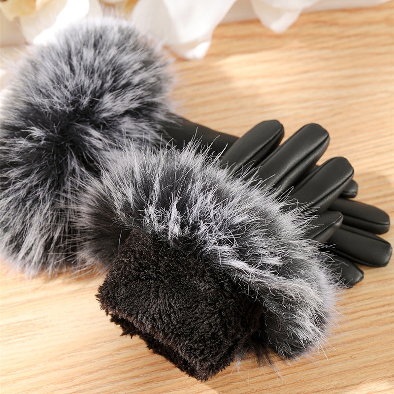 Gants d’hiver femme en simili cuir à poignets duveteux