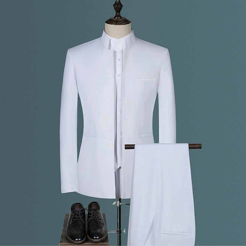 Costume homme trois pièces à col montant – Coupe ajustée