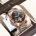 Montre automatique homme Berdagar – Fond transparent, bracelet acier, 43 mm