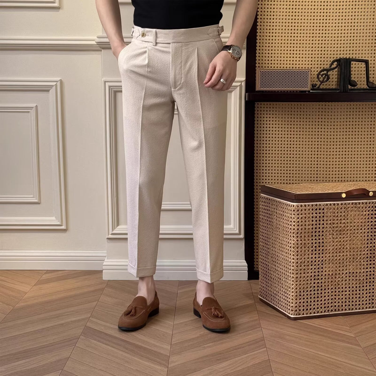 Pantalon habillé homme à pinces, coupe cheville