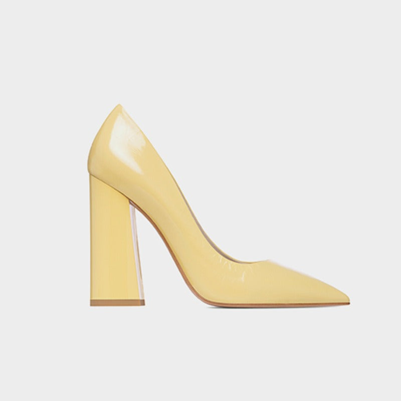 Escarpins Femme Talon Carré 12 cm Vernis — Bout Pointu, Grande Taille