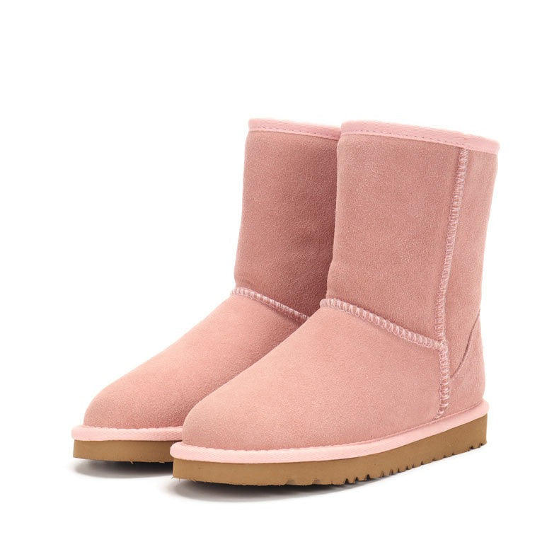 Bottes de neige femme – Chaussures d'hiver Sangpo en cuir véritable, mi-hauteur