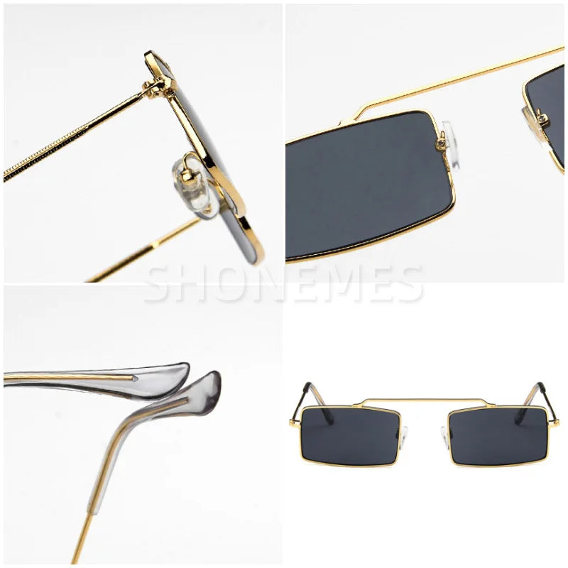Lunettes de Soleil Rectangulaires Femme – Monture Métal Fine Style Vintage