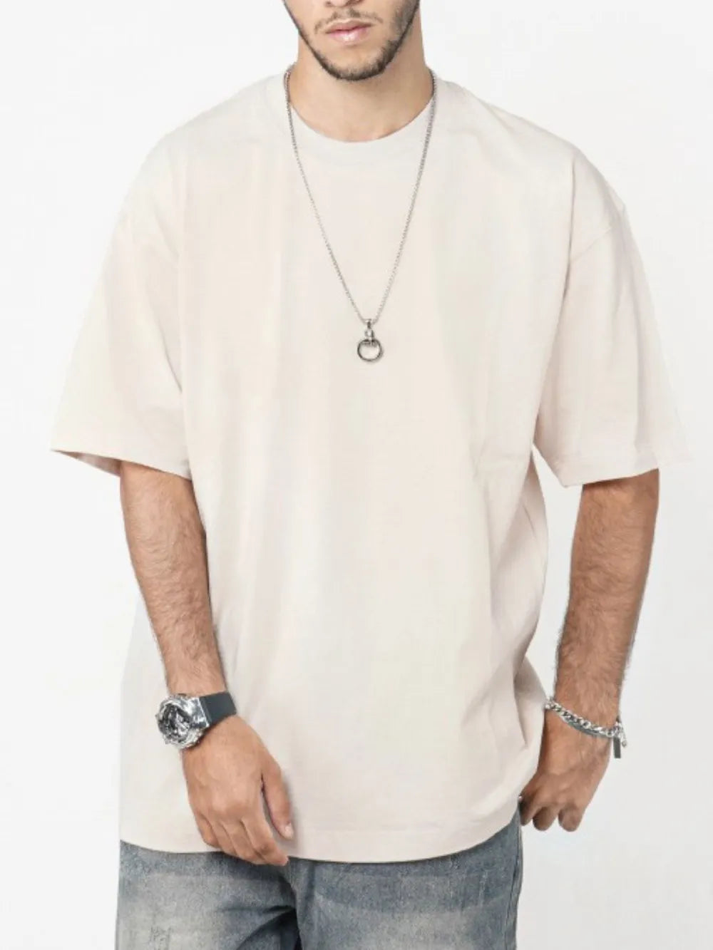 T-shirt homme oversize en coton à col rond