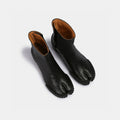 Bottines femme en cuir de mouton noir à bout fendu
