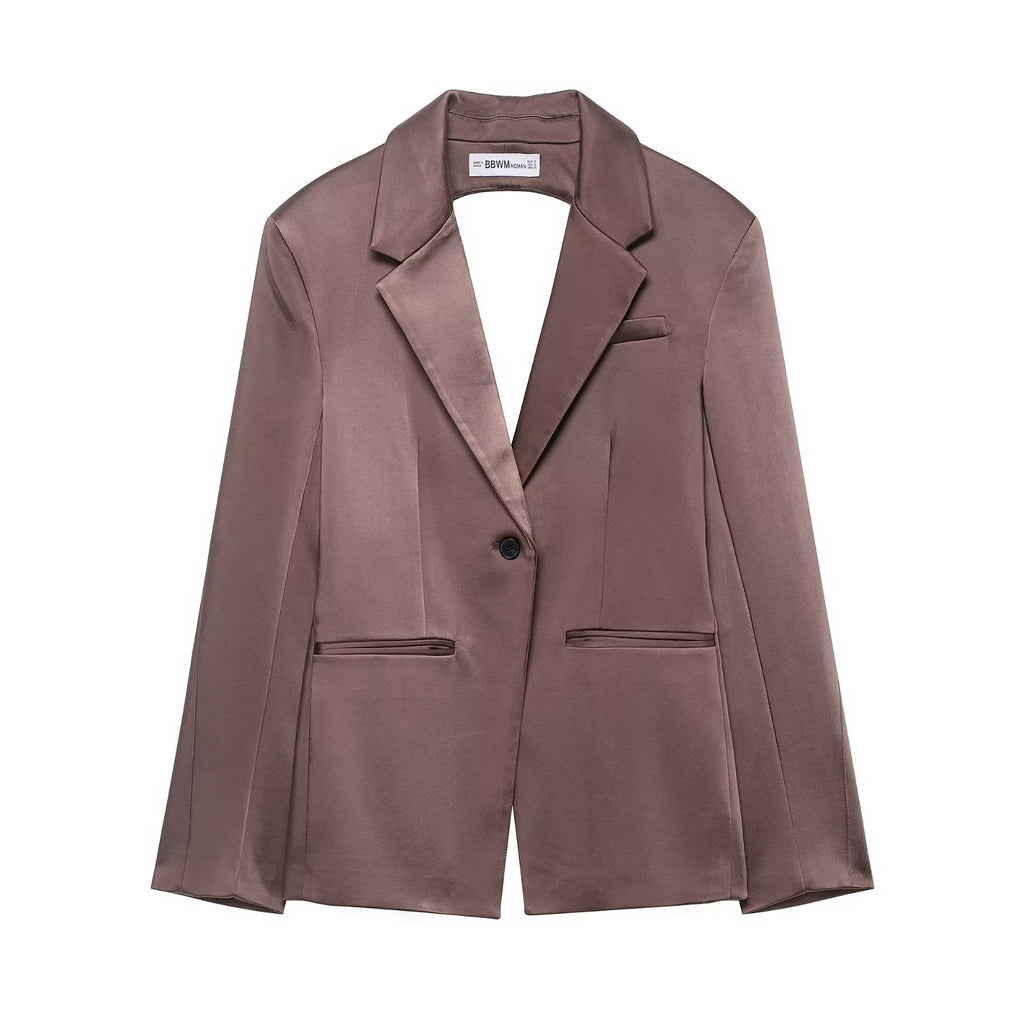 Ensemble tailleur femme 3 pièces taupe – Blazer, bustier et pantalon large
