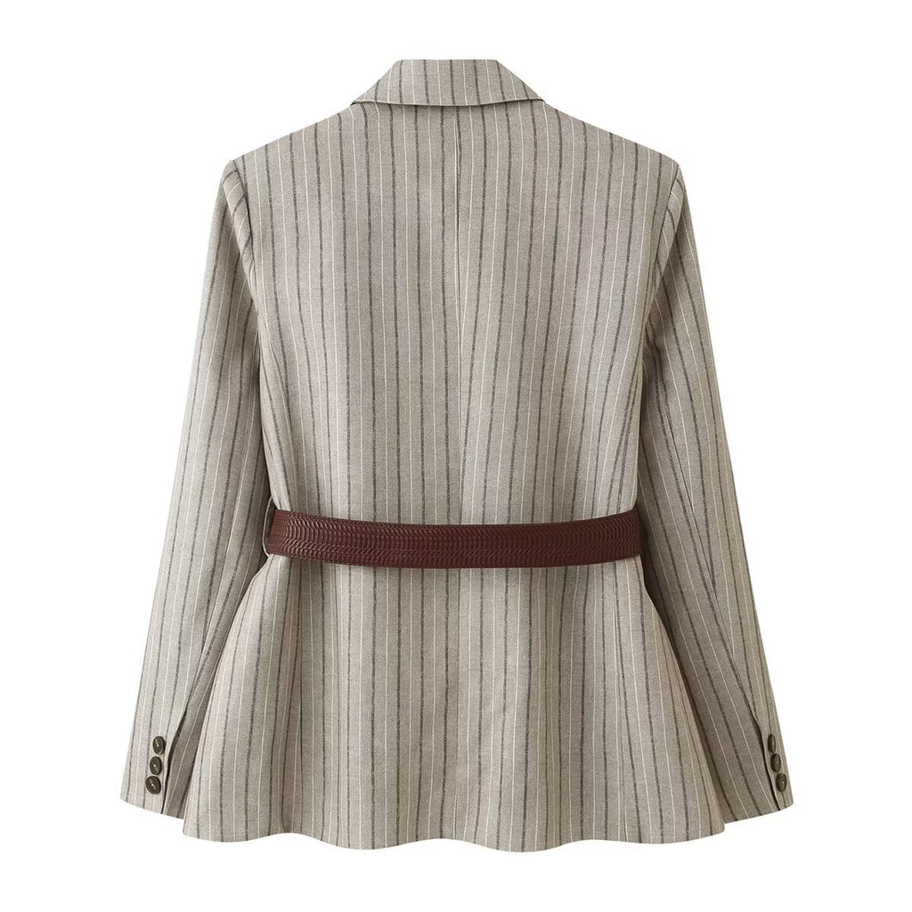Blazer femme rayé à chevrons avec ceinture