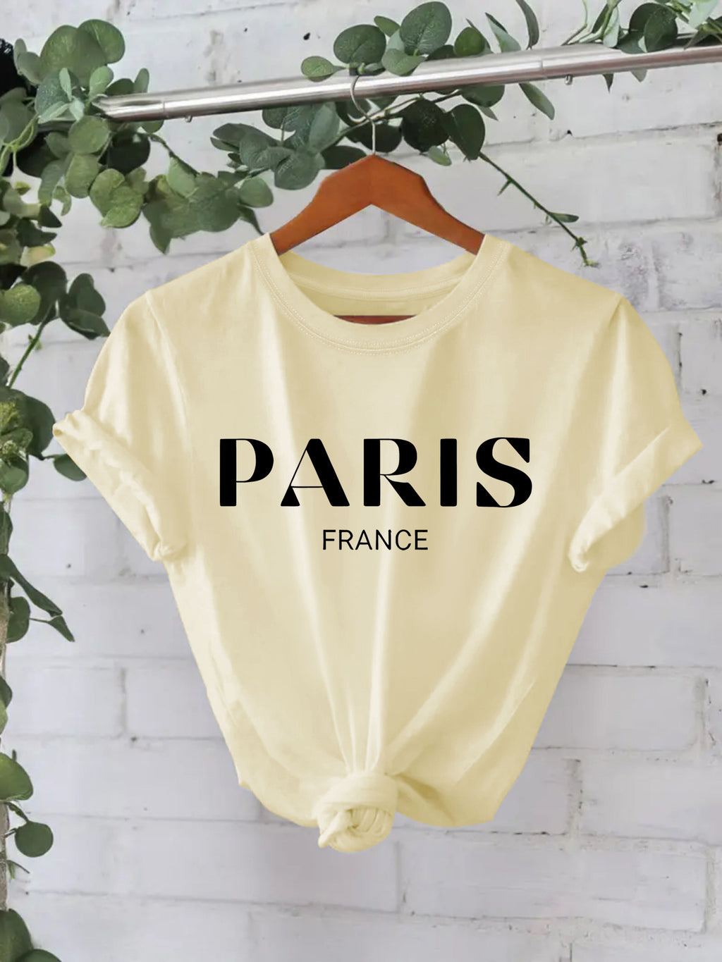 T-shirt femme « Paris France » en coton à col rond