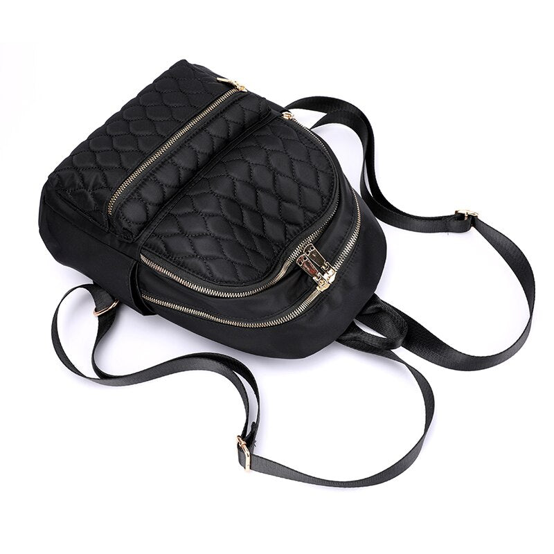 Women's Quilted Diamond Nylon Backpack – Waterproof, School & Travel