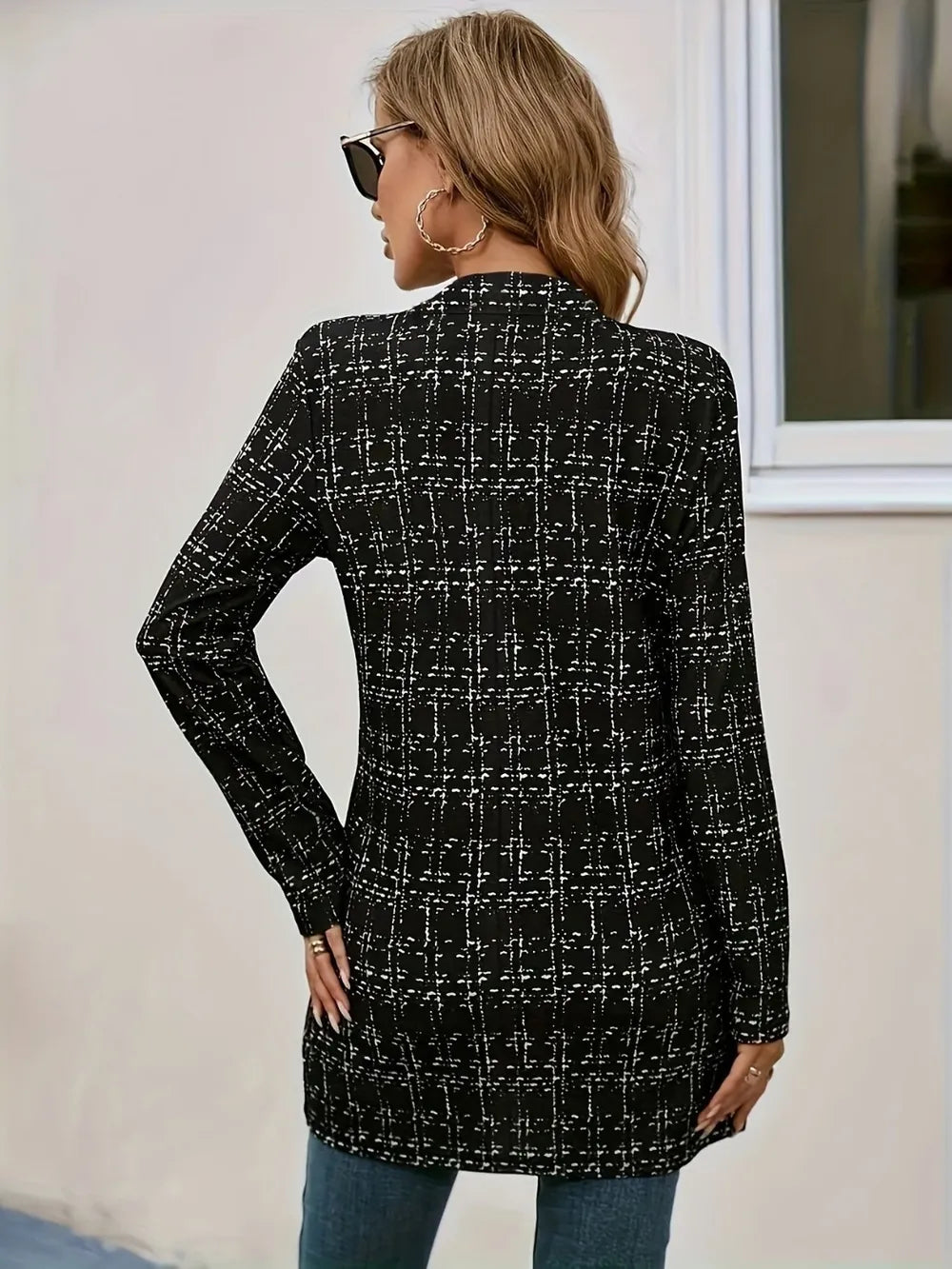 Damen-Blazer kariert, offen zu tragen, langärmlig, ungefüttert