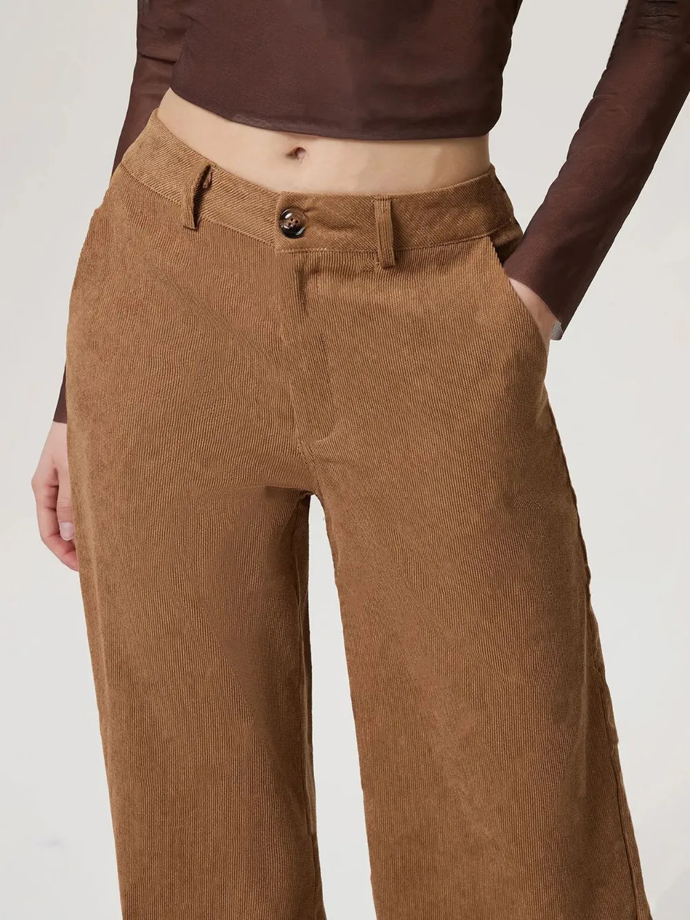 Pantalon Large Femme avec Poches – Fermeture Boutonnée