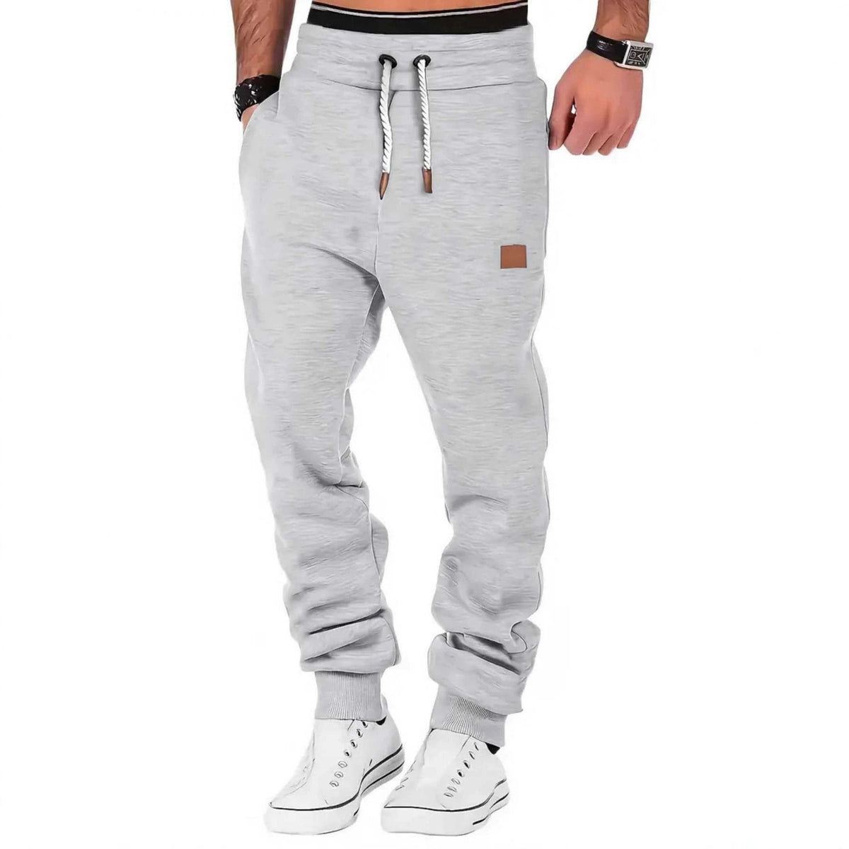 Jogging homme épais imprimé lettres – Taille élastique à cordon, multi-poches