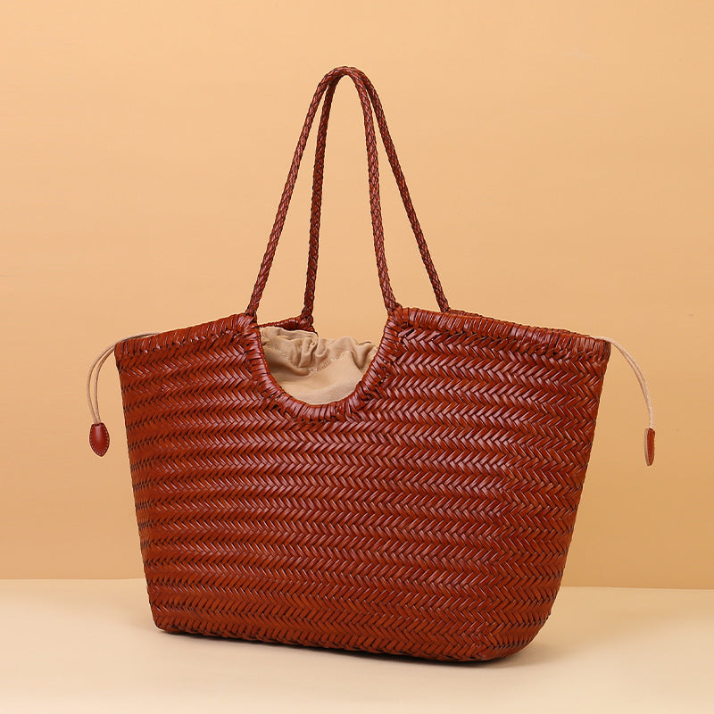 Sac Tressé Grande Capacité Femme – Cuir Véritable Street Fashion