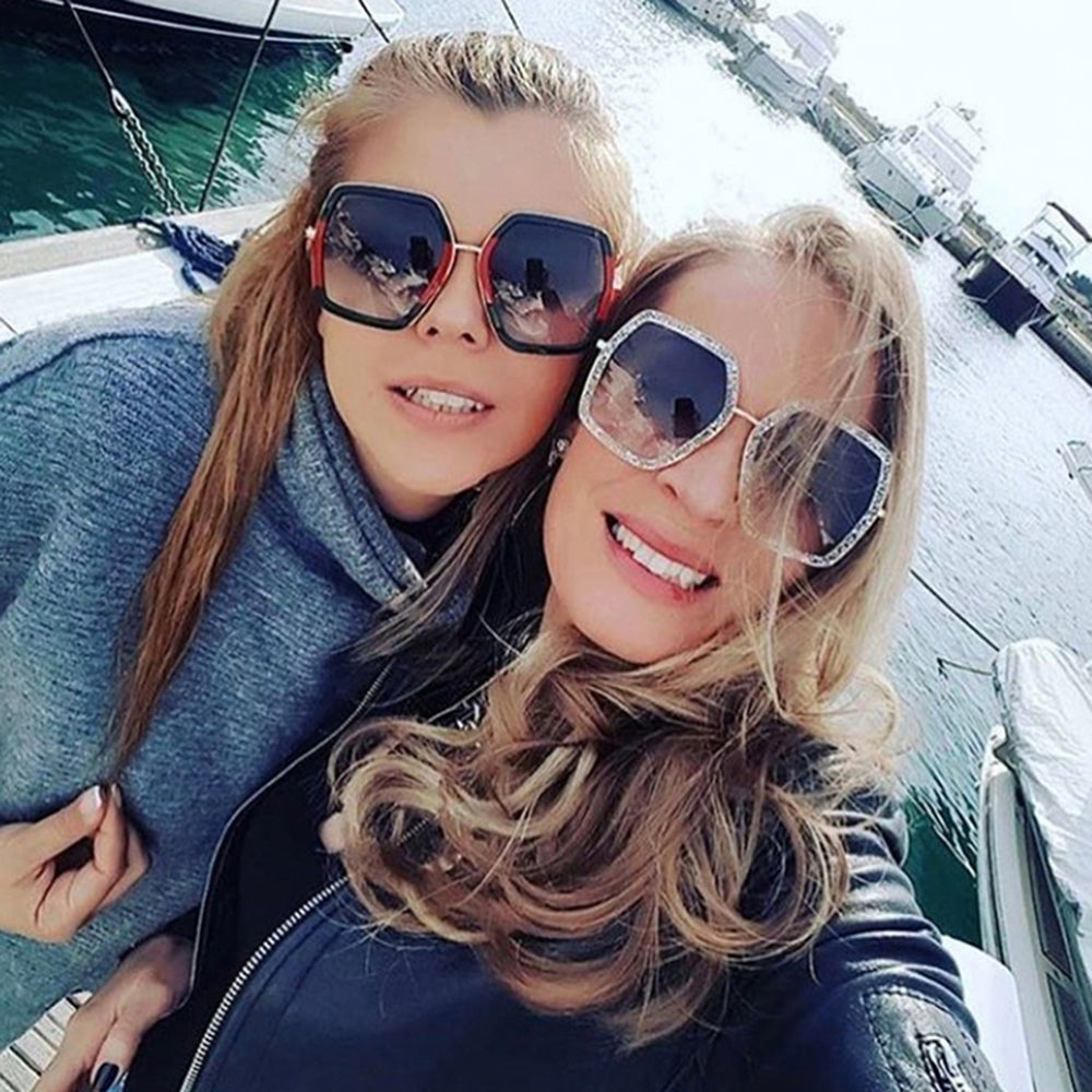 Quadratische Damen-Sonnenbrille – verspiegelte Gläser, Acetatrahmen, Party- & Strand-Style