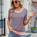 T-shirt femme rayé à col rond et manches courtes