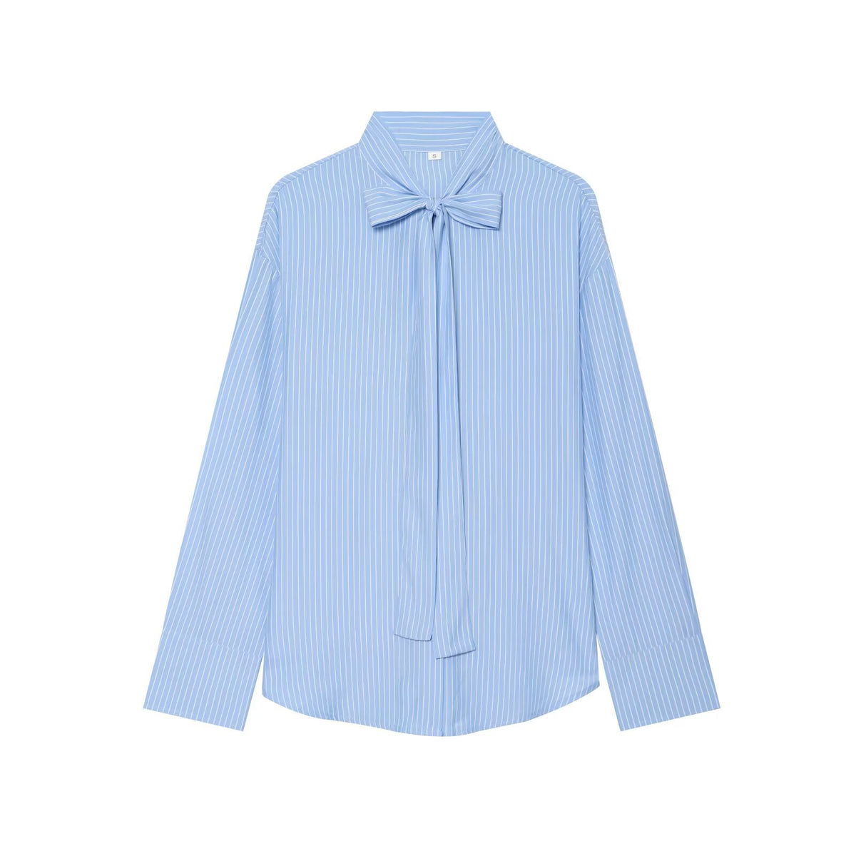 Chemise femme à fines rayures et col lavallière