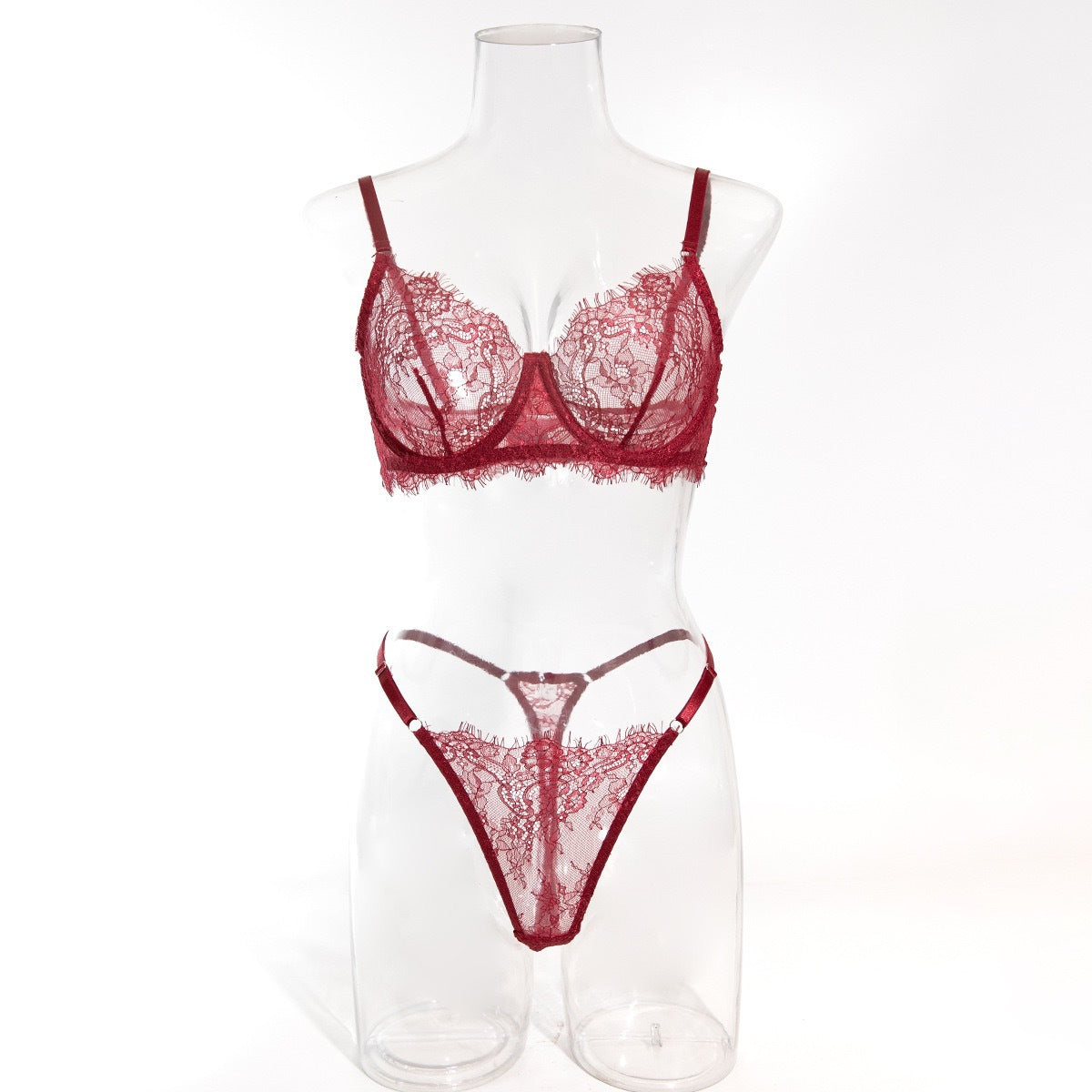 Ensemble lingerie en dentelle florale à bords festonnés