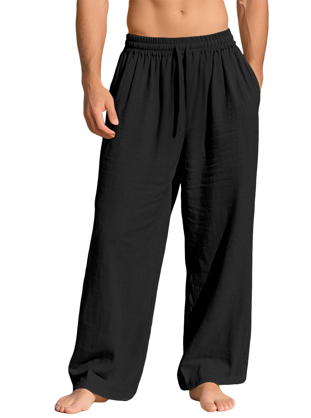 Pantalon homme ample en lin à cordon de serrage
