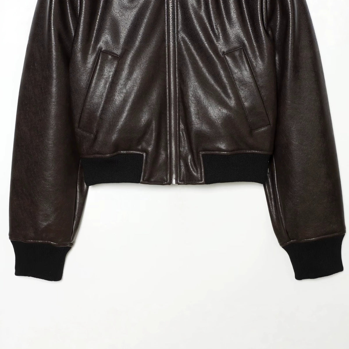 Blouson bomber femme effet simili cuir marron foncé