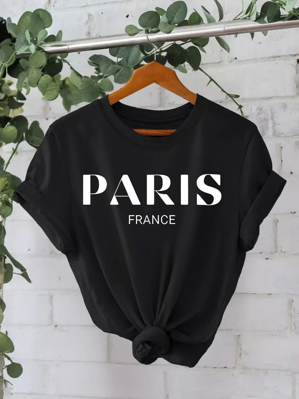 T-shirt femme « Paris France » en coton à col rond
