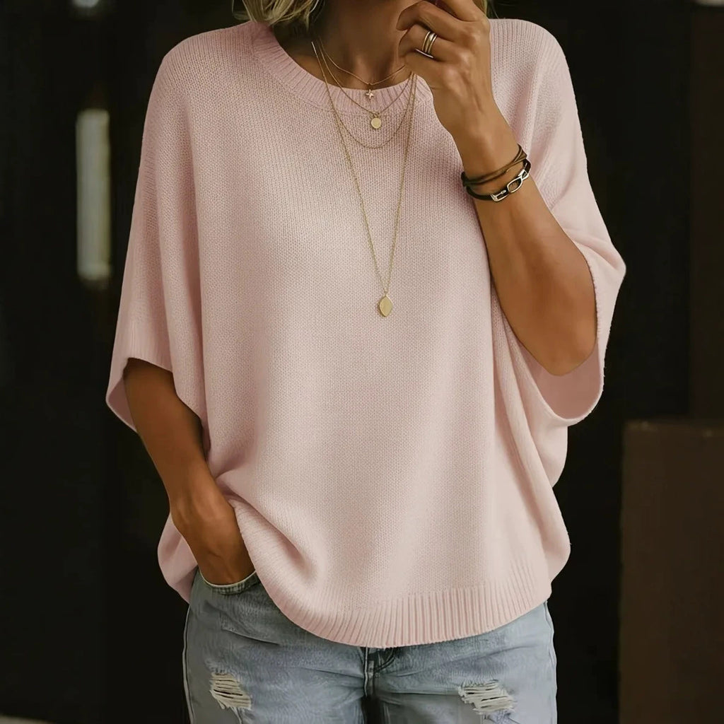 Einfarbiger Damen-Pullover in lockerer Passform aus Strickware, Rundhalsausschnitt